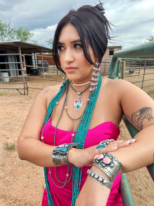 Navajo Pink Conch & Sterling Silver Beaded Wrap Choker Necklace