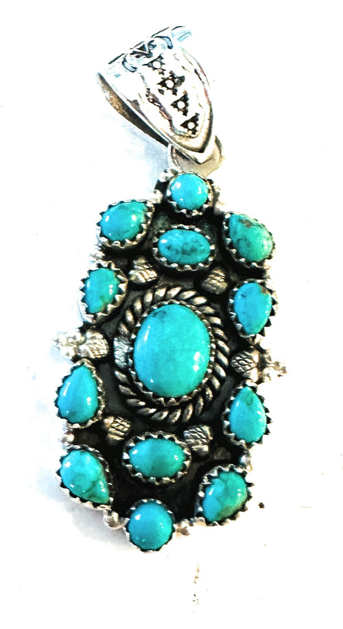 Handmade Sterling Silver & Turquoise Cluster Pendant