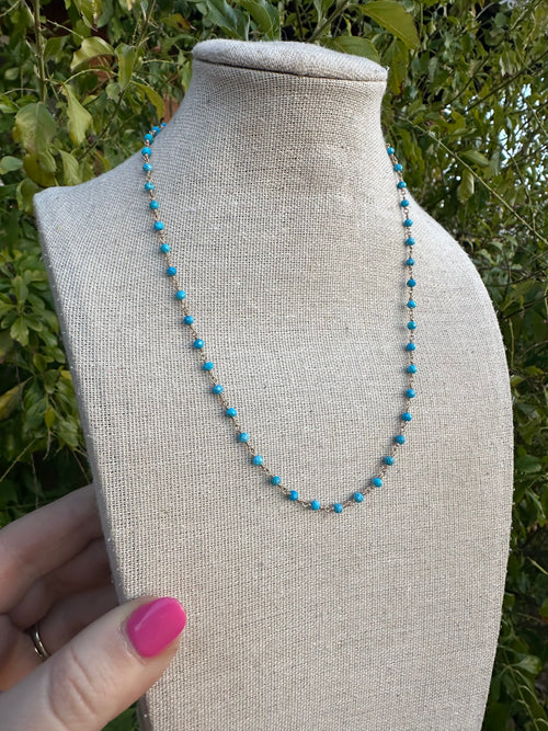 “The Golden Collection” Az Sunrise Handmade Turquoise Beaded 14k Gold Necklace BLUE TONES