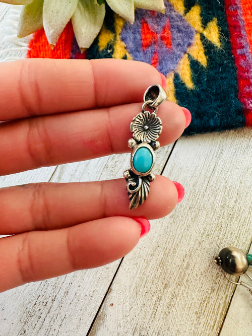 Navajo Sterling Silver & Turquoise Flower Pendant