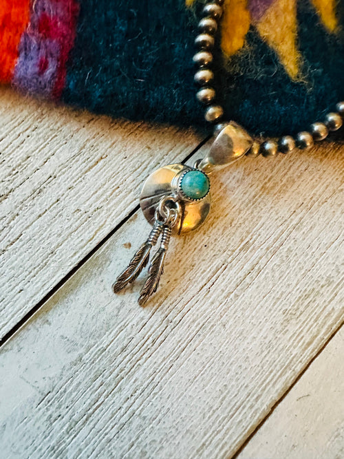 Navajo Sterling Silver & Turquoise Feather Pendant