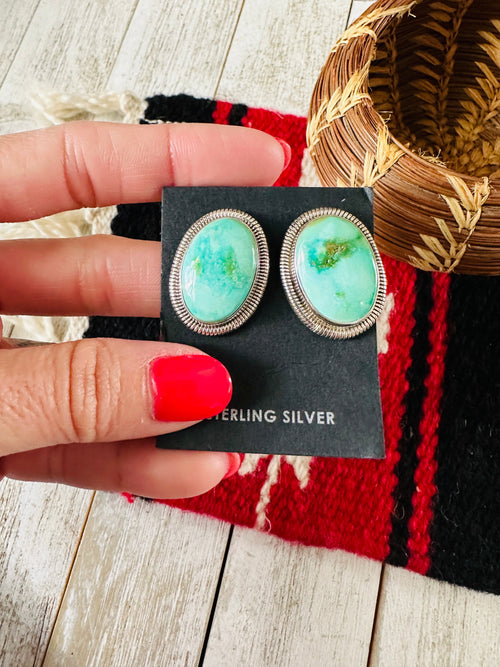 Navajo Sterling Silver & Sonoran Mountain Turquoise Post Earrings