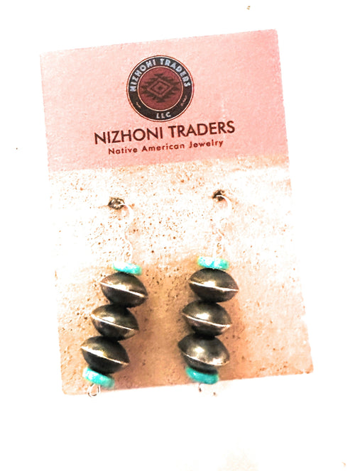 Navajo Turquoise & Sterling Silver Beaded Dangle Earrings