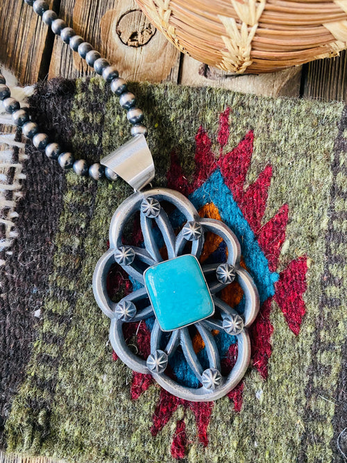 Navajo Sterling Silver & Turquoise Pendant By Chimney Butte