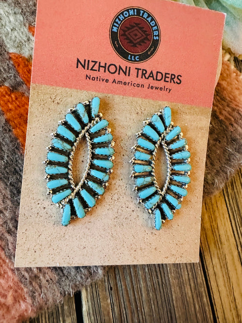 Navajo Sterling Silver & Turquoise Fishtail Post Earrings