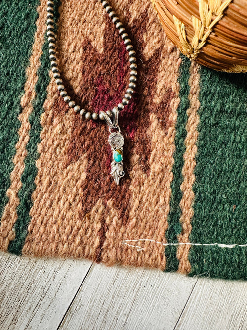 Navajo Sterling Silver & Turquoise Flower Pendant