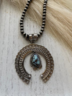 “The Statement Pendant ” Handmade Sterling Silver & Golden Hills Turquoise Naja Pendant