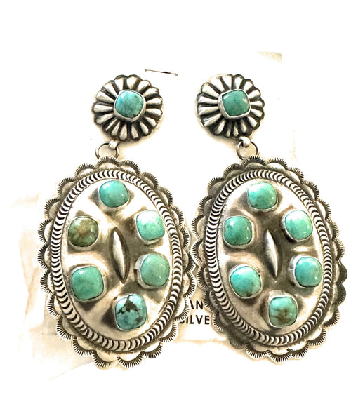 Navajo Sterling Silver & Turquoise Concho Dangle Earrings