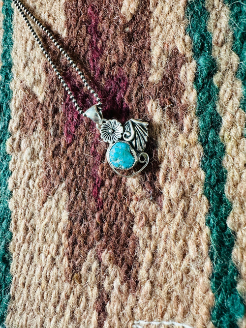 Navajo Sterling Silver & Turquoise Flower Pendant