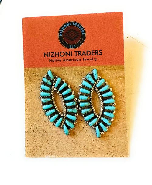 Navajo Sterling Silver & Turquoise Fishtail Post Earrings