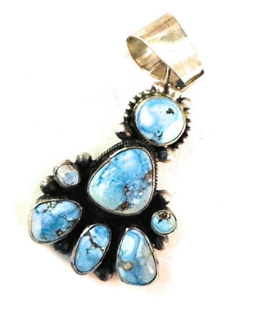 Navajo Golden Hills Turquoise & Sterling Silver Cluster Pendant