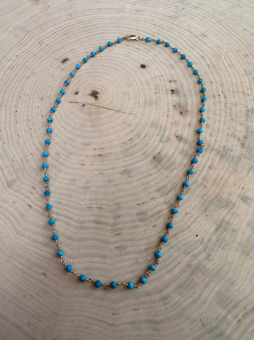 “The Golden Collection” Az Sunrise Handmade Turquoise Beaded 14k Gold Necklace BLUE TONES