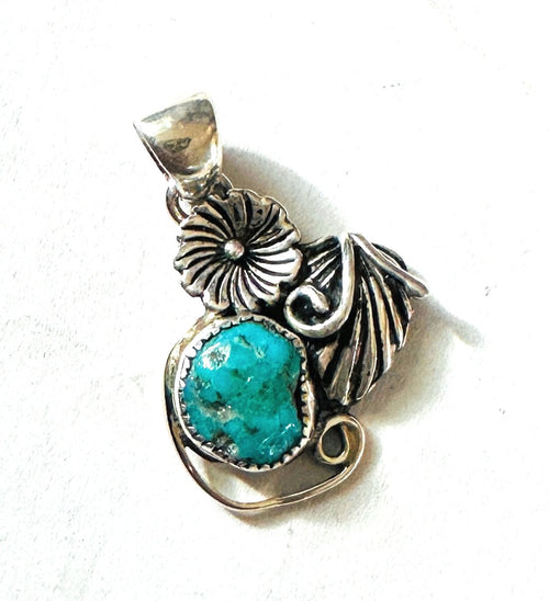 Navajo Sterling Silver & Turquoise Flower Pendant