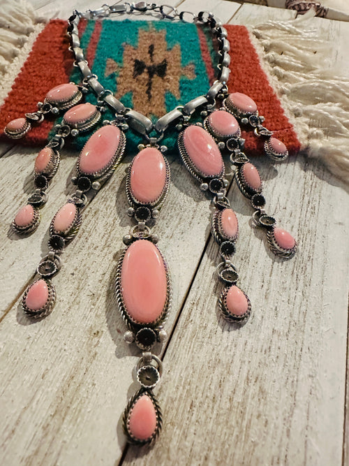 Navajo Sterling Silver & Queen Pink Conch Princess Necklace