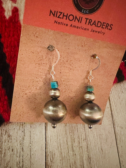 Navajo Turquoise & Sterling Silver Beaded Dangle Earrings