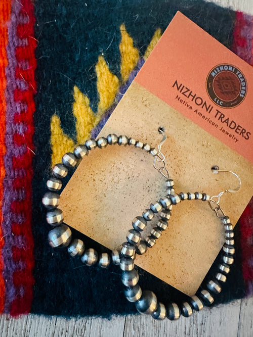 Navajo Sterling Silver Pearl Dangle Hoop Earrings