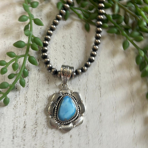 Nizhoni Handmade Sterling Silver & Golden Hills Turquoise Pendant