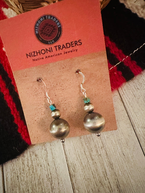 Navajo Turquoise & Sterling Silver Beaded Dangle Earrings