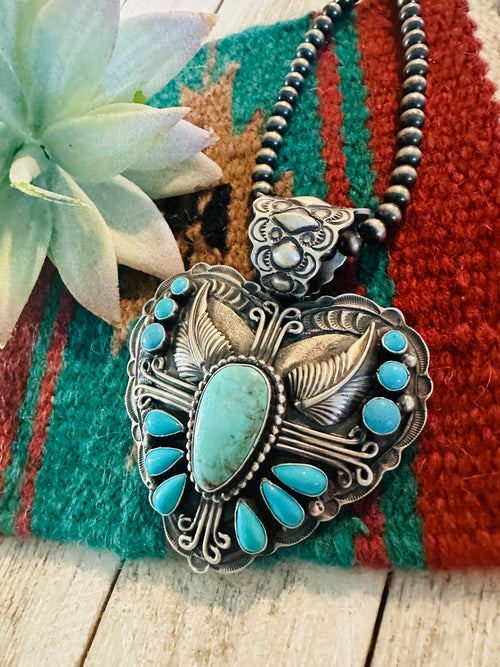 Navajo Turquoise & Sterling Silver Heart Pendant by Shawn Cayatineto