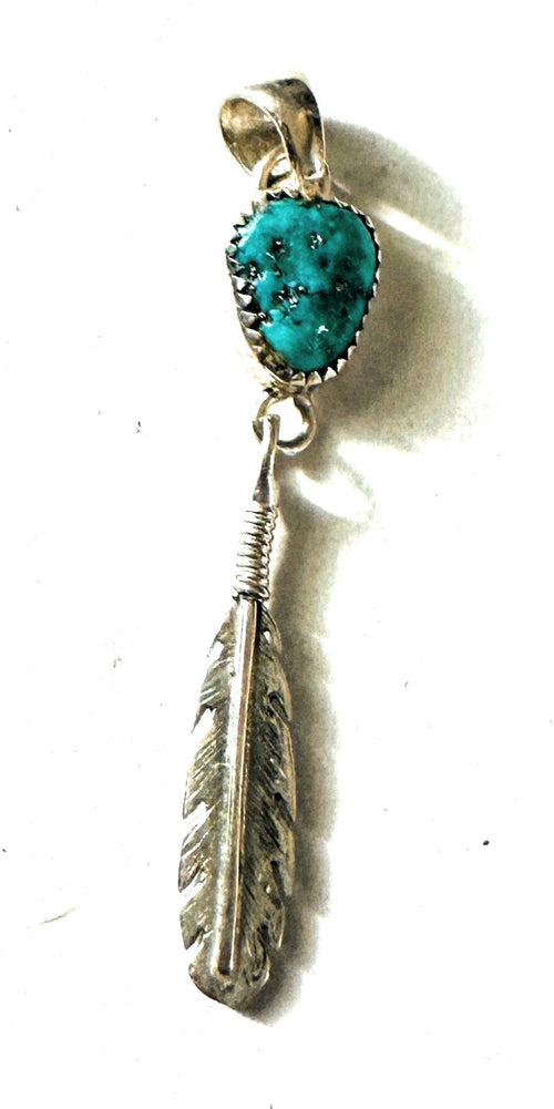 Navajo Sterling Silver & Turquoise Feather Pendant