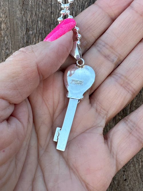 Key To My Heart Navajo Heart Queen Pink Conch & Sterling Silver Pendant Signed