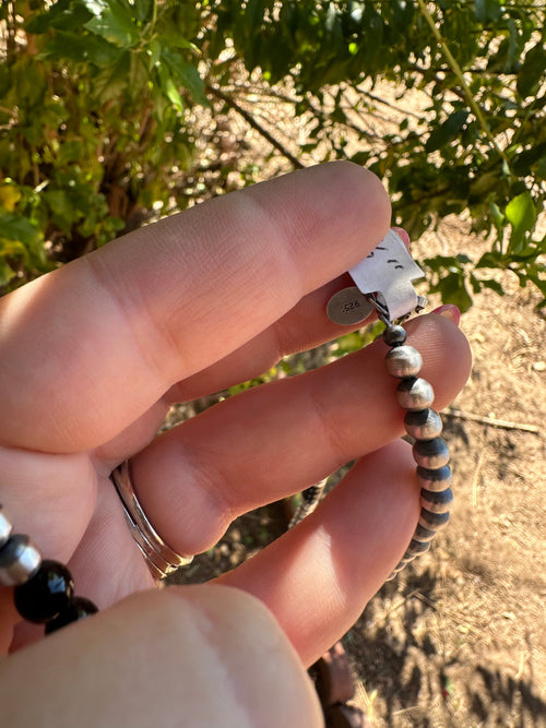 Navajo Pearl Sterling Silver & Black Onyx Beaded Necklace