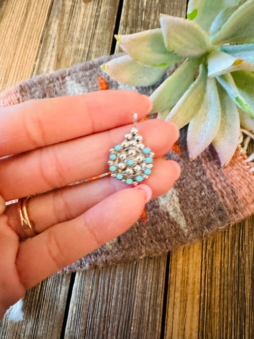 Zuni Sterling Silver & Turquoise Petit Point Pendant