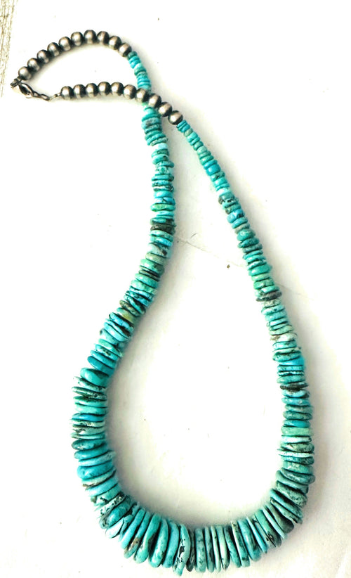 Navajo Turquoise and Sterling Silver Beaded Necklace 20”