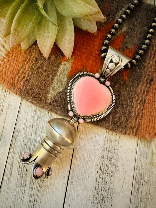 Navajo Sterling Silver & Queen Pink Conch Blossom Pendant by Thomas Francisco