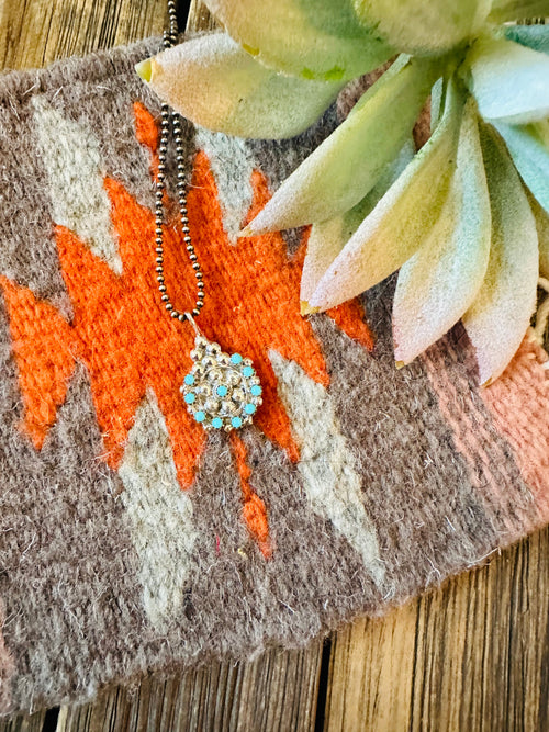 Zuni Sterling Silver & Turquoise Petit Point Pendant