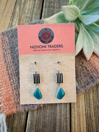 Navajo Sterling Silver & Carico Lake Turquoise Dangle Earrings