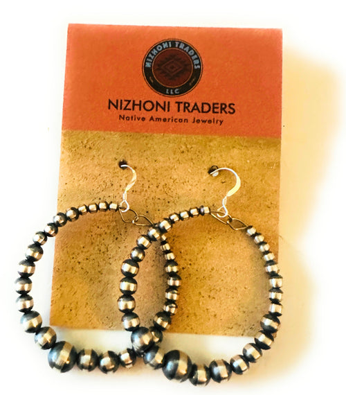 Navajo Sterling Silver Pearl Dangle Hoop Earrings