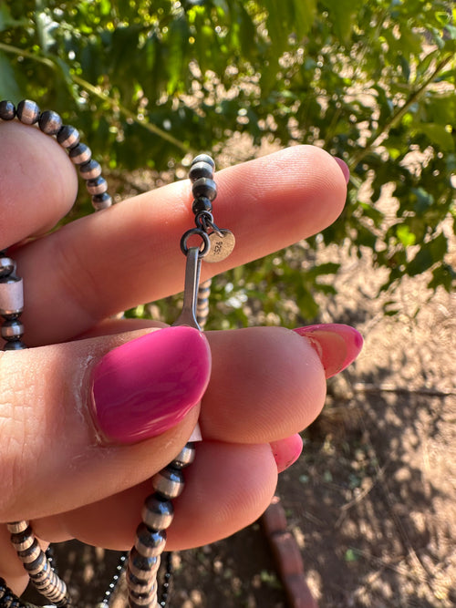 Navajo Pearl Sterling Silver & Black Onyx Beaded Necklace