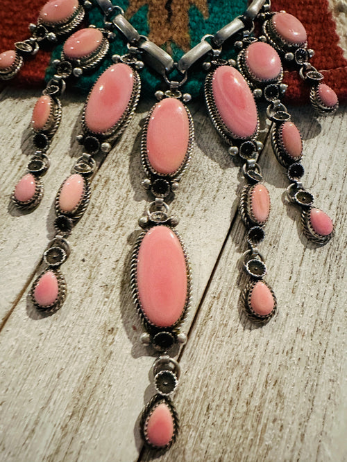 Navajo Sterling Silver & Queen Pink Conch Princess Necklace