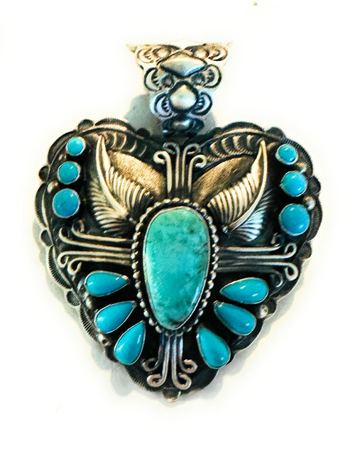 Navajo Turquoise & Sterling Silver Heart Pendant by Shawn Cayatineto