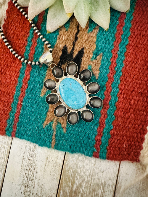 Navajo Black Abalone, Turquoise & Sterling Silver Cluster Pendant