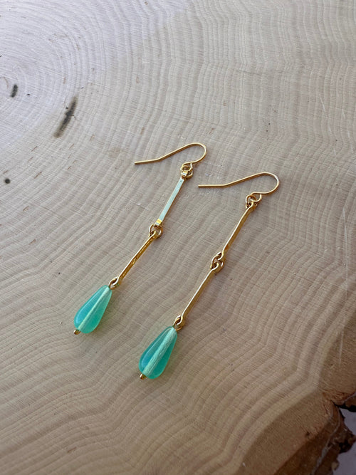 “The Golden Collection” Goldie Shimmer Handmade Turquoise Beaded & 14k Gold Plated Earrings