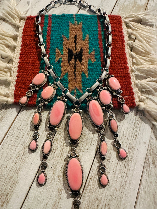 Navajo Sterling Silver & Queen Pink Conch Princess Necklace