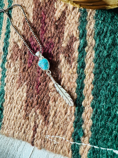 Navajo Sterling Silver & Turquoise Feather Pendant