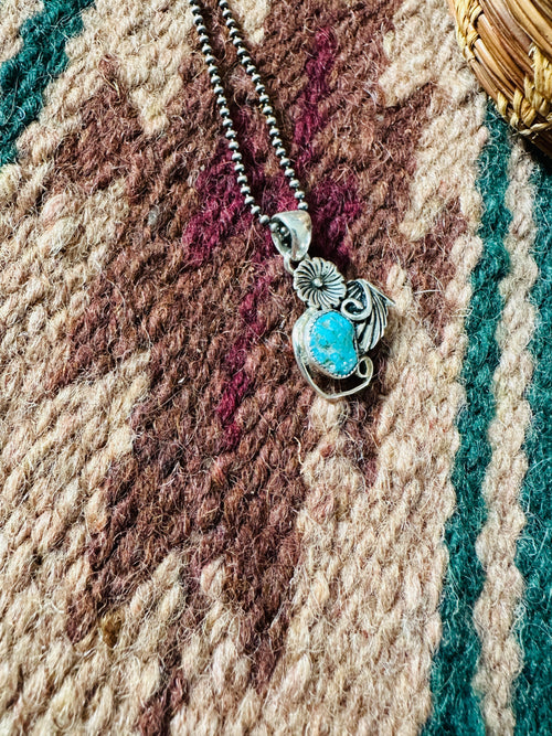 Navajo Sterling Silver & Turquoise Flower Pendant