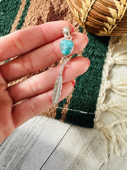 Navajo Sterling Silver & Turquoise Feather Pendant