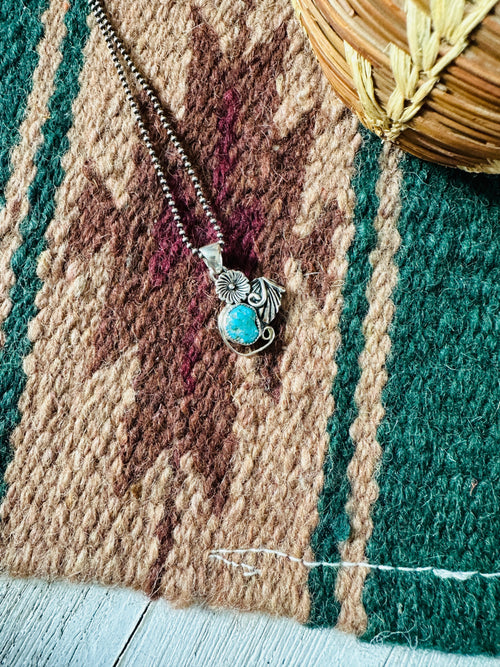 Navajo Sterling Silver & Turquoise Flower Pendant