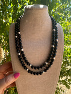 Navajo Pearl Sterling Silver & Black Onyx Beaded Necklace