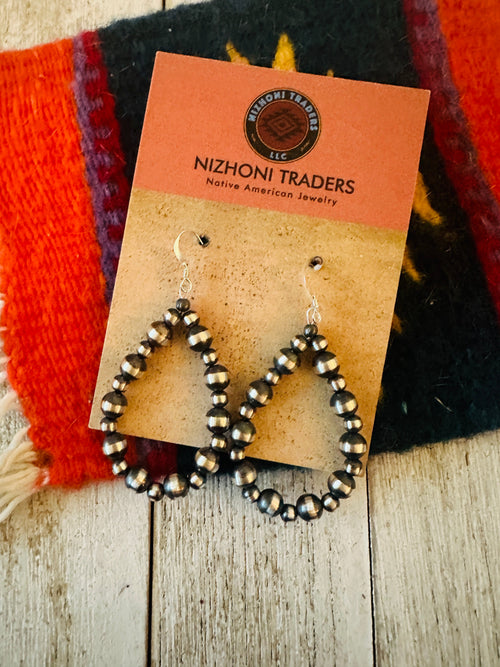 Navajo Sterling Silver Pearl Dangle Hoop Earrings