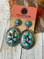 Navajo Sterling Silver & Turquoise Concho Dangle Earrings