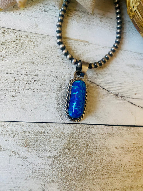 Navajo Sterling Silver & Blue Opal Pendant