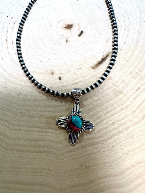 Handmade Mojave & Sterling Silver Cross Pendant