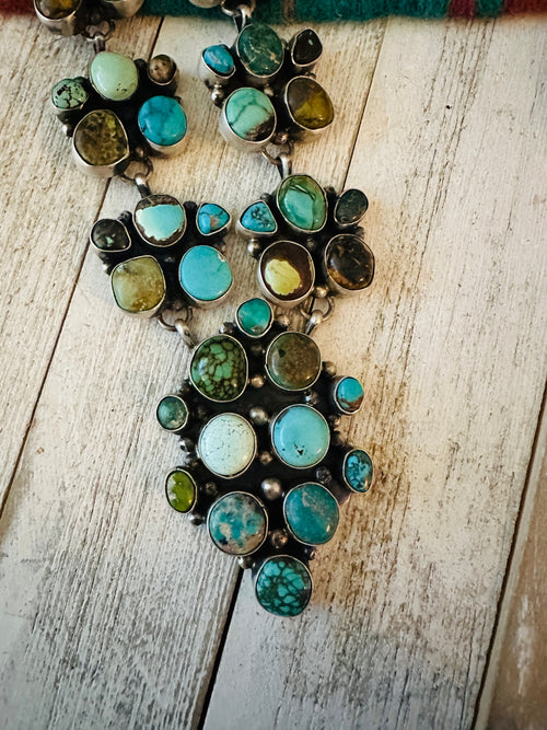 Navajo Sterling Silver & Multi Turquoise Cluster Necklace