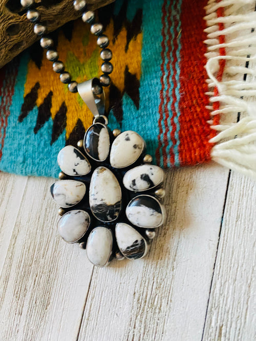 Navajo White Buffalo And Sterling Silver Cluster Pendant