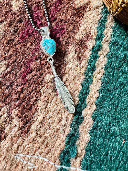 Navajo Sterling Silver & Turquoise Feather Pendant